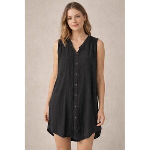 CP Shades Black Rayon Sleeveless Button Tunic Dress Small Made in USA Effortless